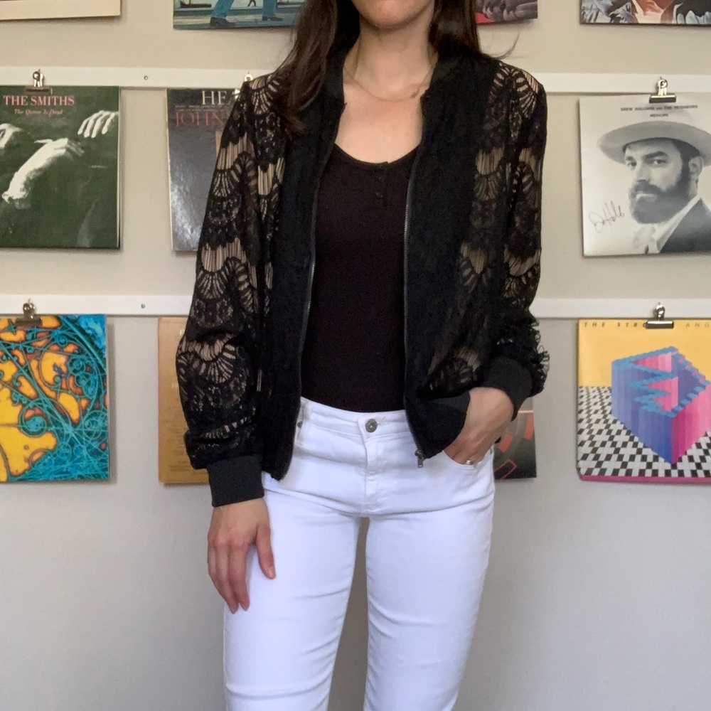 NWT | MinkPink | Drama Queen Lace Bomber | Black